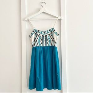 Linen Embroidered Blue & White Flowy Dress